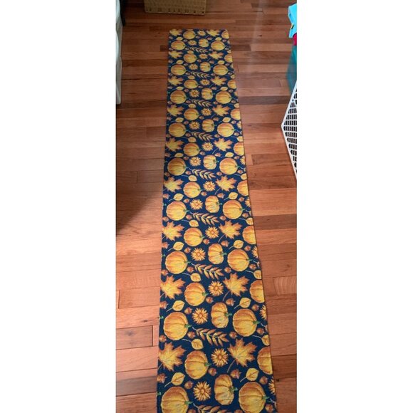Fall Pumpkin and Leaves Tapestry Table Runner 12x70 - Picture 6 of 9